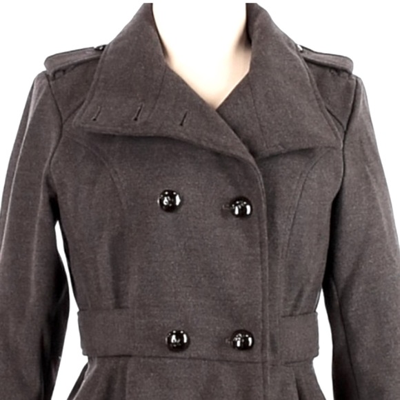 Hydraulic sz XS charcoal gray double breasted faux wool gathered lined Pea Coat - Picture 3 of 16